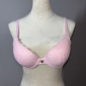 Juicy Couture 34B Extreme Push Up Bra Padded Underwire Pink Lace Adjustable